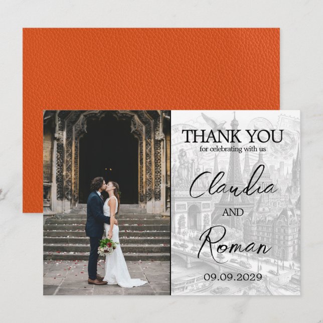 Orange Paris Passport Thank You Card (Front/Back)