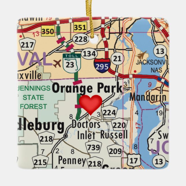Orange Park FL Map Ceramic Ornament (Front)