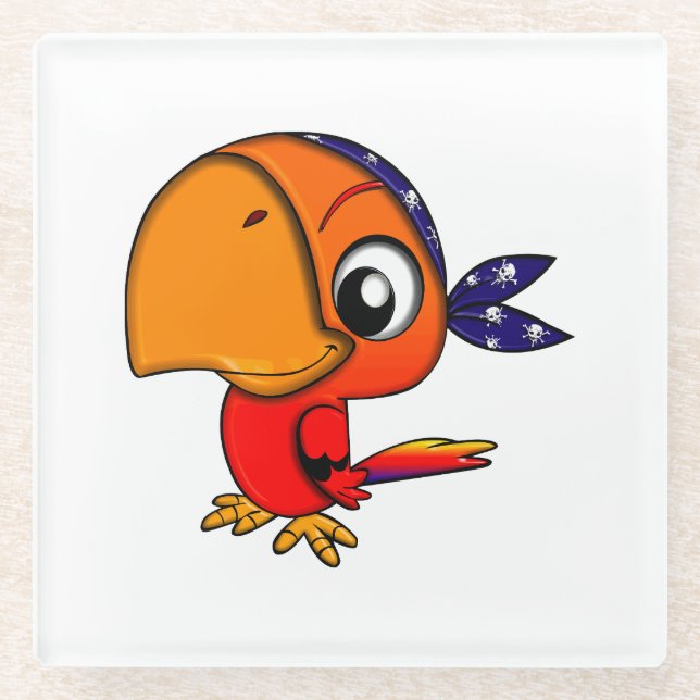Orange parrot cartoon glass coaster (Front)