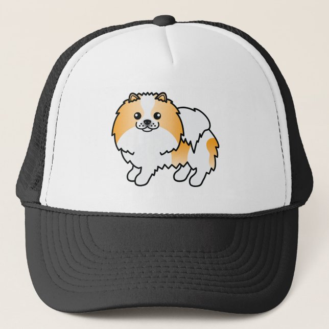 Orange Parti-Colour Pomeranian Cute Cartoon Dog Trucker Hat (Front)