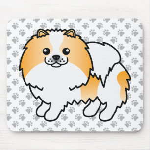 Orange Parti-Colour Pomeranian Cute Dog & Paws Mouse Mat