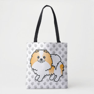 Orange Parti-Colour Pomeranian Cute Dog & Paws Tote Bag