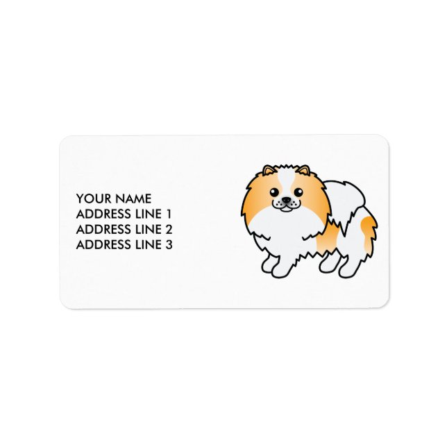 Orange Parti-Colour Pomeranian Cute Dog & Text Label (Front)