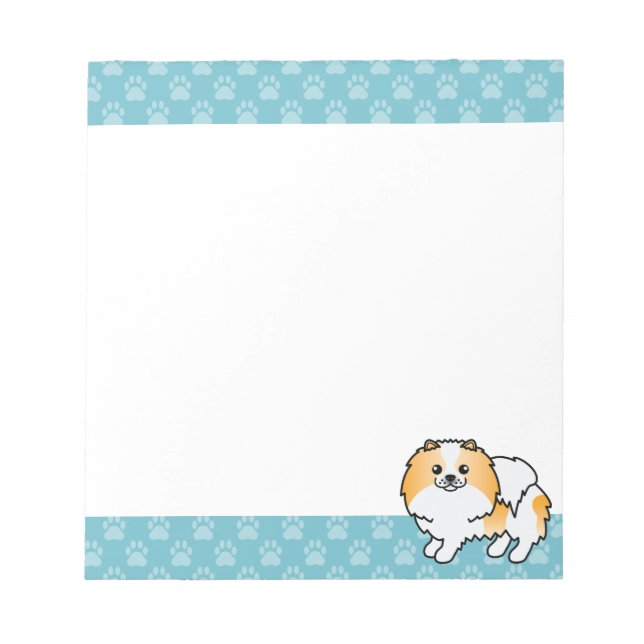 Orange Parti-Colour Pomeranian Dog Illustration Notepad (Front)