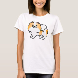 Orange Parti-Colour Pomeranian Dog Illustration T-Shirt