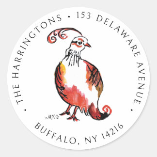 Orange Partridge Cute Hand-Illustrated Address  Classic Round Sticker