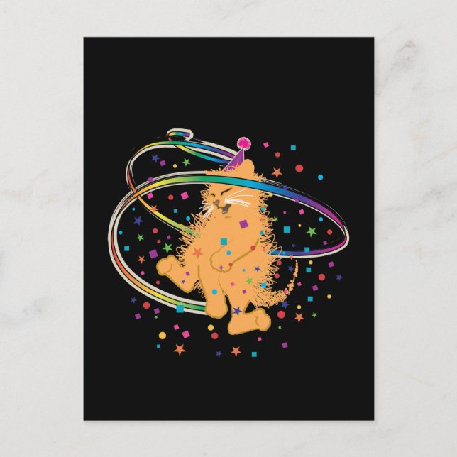 Orange Party Cat Rocking Out Postcard (Front)