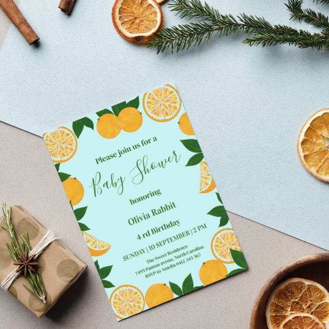 Orange Party Fruit Fresh Baby Shower  Invitation (Creator Uploaded)
