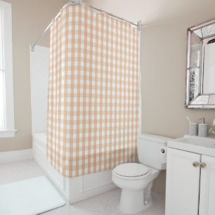 Orange Pastel Gingham Pattern Modern Farmhouse Shower Curtain