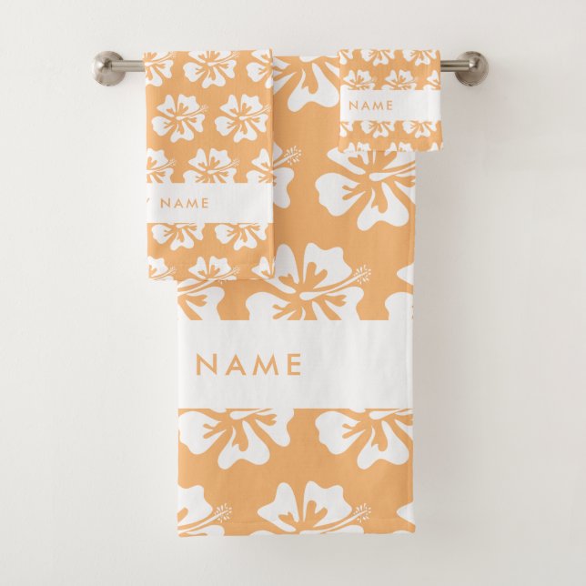 Orange pastel Hibiscus flower Hawaii floral print Bath Towel Set (Insitu)
