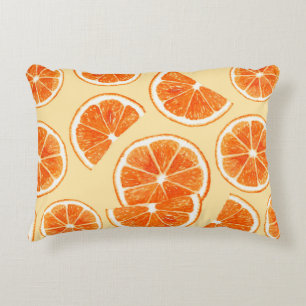 orange pattern fruit, diet food watercolor illustr decorative cushion