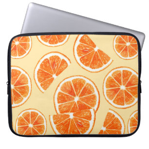 orange pattern fruit, diet food watercolor illustr laptop sleeve