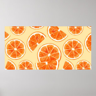orange pattern fruit, diet food watercolor illustr poster