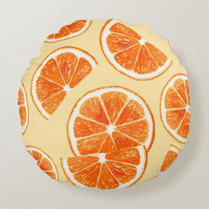 orange pattern fruit, diet food watercolor illustr round cushion
