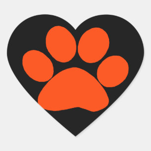 Orange Paw Print Heart Sticker