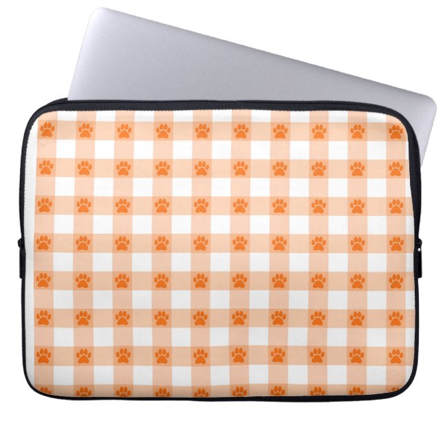 Orange Paw Print Pattern – Cute Pet Lover Design Laptop Sleeve (Front)