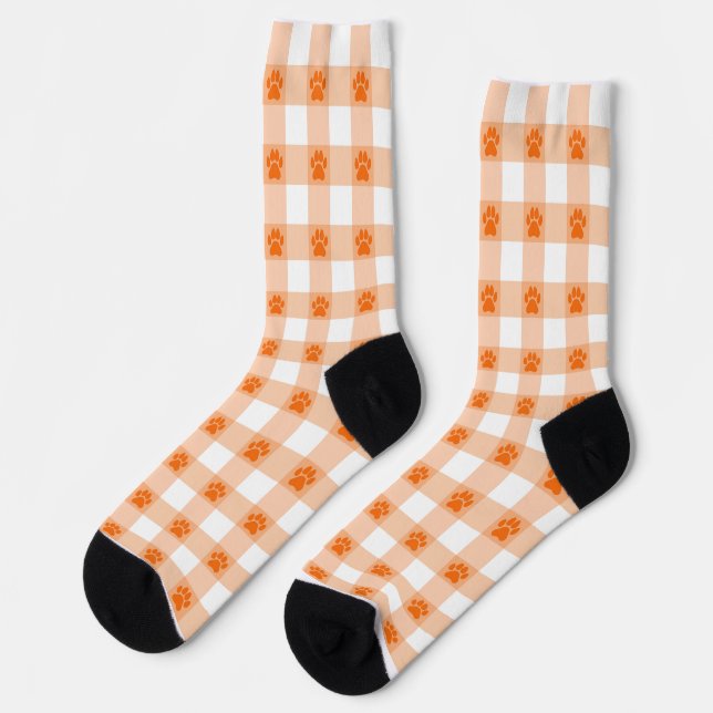 Orange Paw Print Pattern – Cute Pet Lover Design Socks (Left)