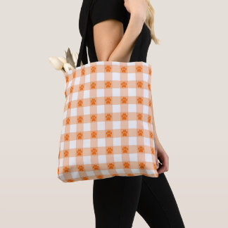 Orange Paw Print Pattern – Cute Pet Lover Design Tote Bag