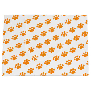 Orange Paw Print Pattern Large Gift Bag