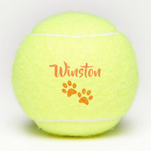 Orange Paw Print Personalised Pet or Dog Name Toy Tennis Balls