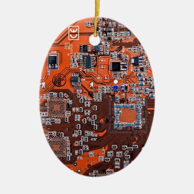 Orange PCB Circuit Board Design for IT Pros Ceramic Tree Decoration (Front)