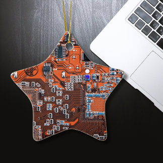 Orange PCB Circuit Board Design for IT Pros Ceramic Tree Decoration