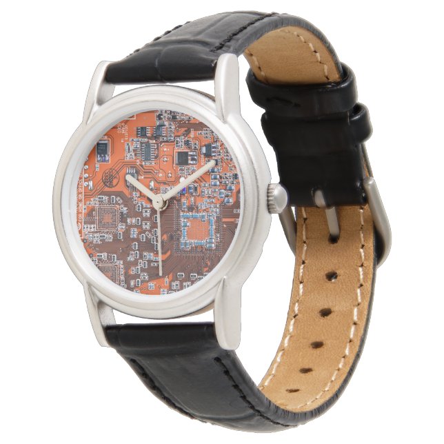 Orange PCB Circuit Board Design for IT Pros Watch (Angled)