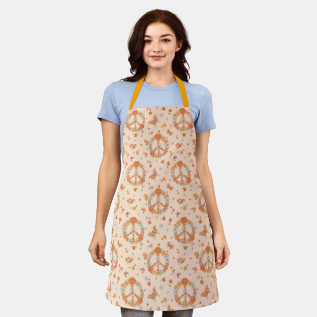 Orange Peace Floral Pattern Apron (Worn)