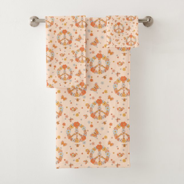 Orange Peace Floral Pattern Bath Towel Set (Insitu)