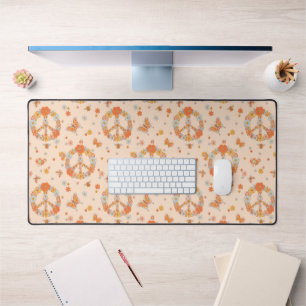 Orange Peace Floral Pattern Desk Mat