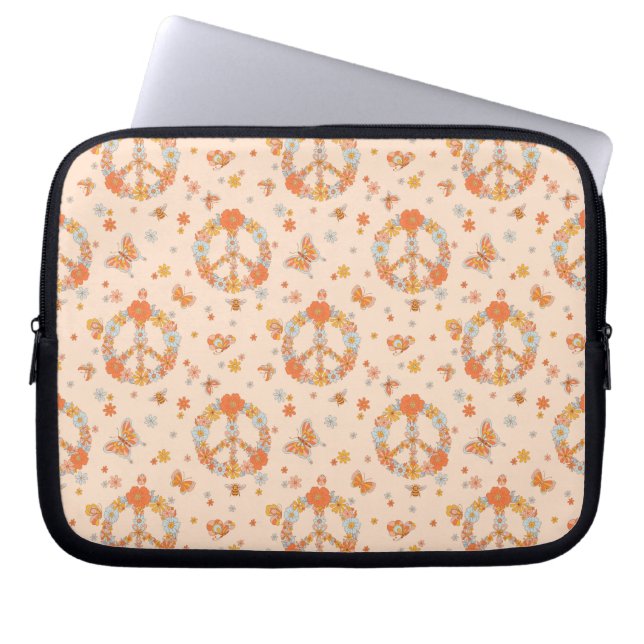 Orange Peace Floral Pattern Laptop Sleeve (Front)