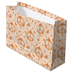 Orange Peace Floral Pattern Large Gift Bag
