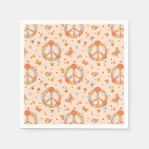 Orange Peace Floral Pattern Napkin