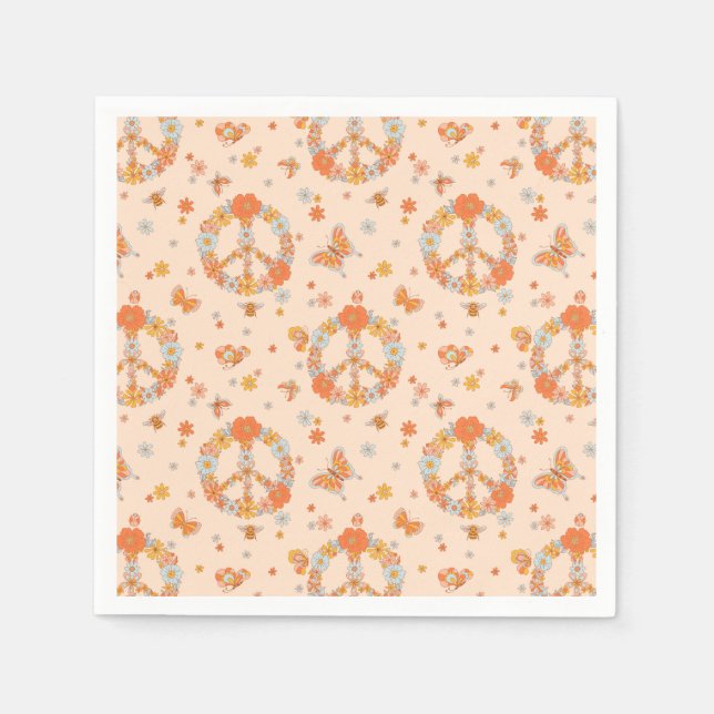Orange Peace Floral Pattern Napkin (Front)