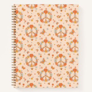 Orange Peace Floral Pattern Notebook
