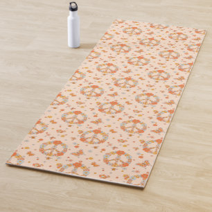 Orange Peace Floral Pattern Yoga Mat