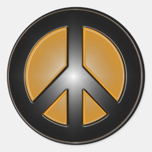 Orange Peace sign Classic Round Sticker