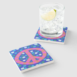 Orange Peace Sign on Blue Stone Coaster