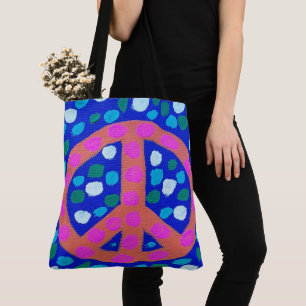 Orange Peace Sign on Blue  Tote Bag
