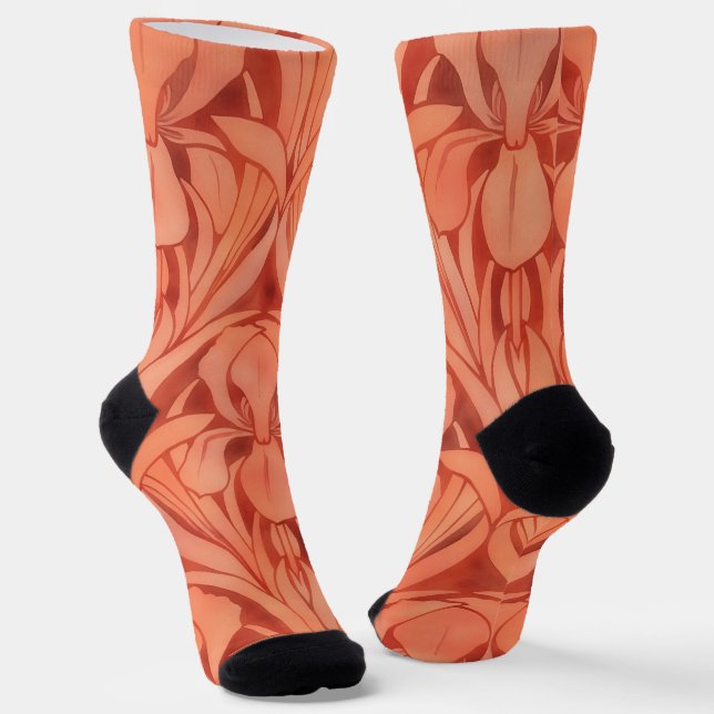 Orange Peach Art Nouveau Vintage Art Socks (Angled)