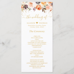 Orange Peach Autumn Gold Floral Wedding Program Programme