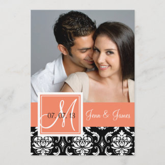 Orange Peach Black Damask Photo Save the Date