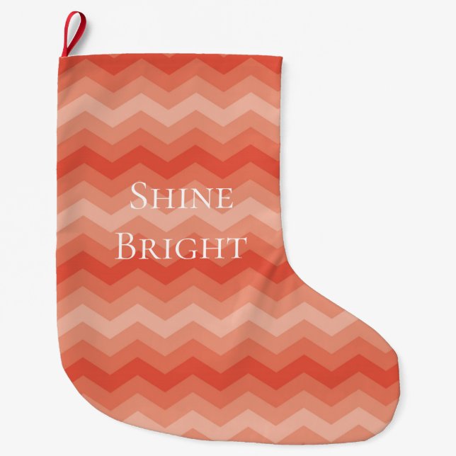 Orange Peach Chevron Large Christmas Stocking (Front)