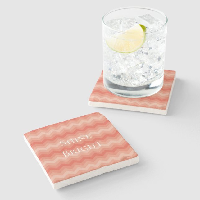 Orange Peach Chevron Stone Coaster (Side)