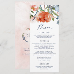 Orange Peach Dusty Blue Garden Floral Wedding Menu