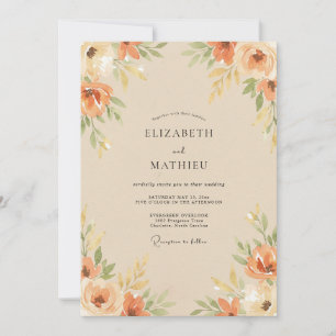 Orange Peach Floral Flourish Wedding Invitation