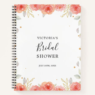 Orange Peach Floral Frame Bridal Shower Gift List Notebook