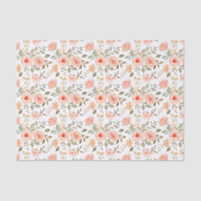 Orange Peach Floral  Tissue Paper (Front)