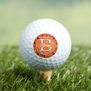 Orange Peach Flowers Monogrammed Floral Golf Balls
