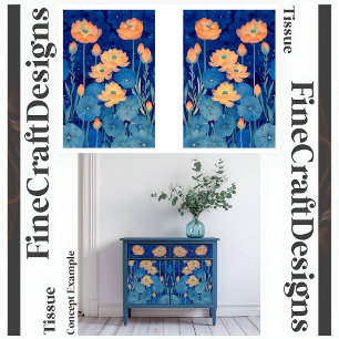 Orange Peach Flowers & Teal Decoupage L&R 154 Tissue Paper